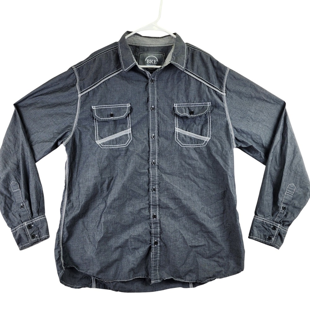 BKE Athletic Fit Button Down Shirt Mens XXL Dark Gray Contrast Stitch Western